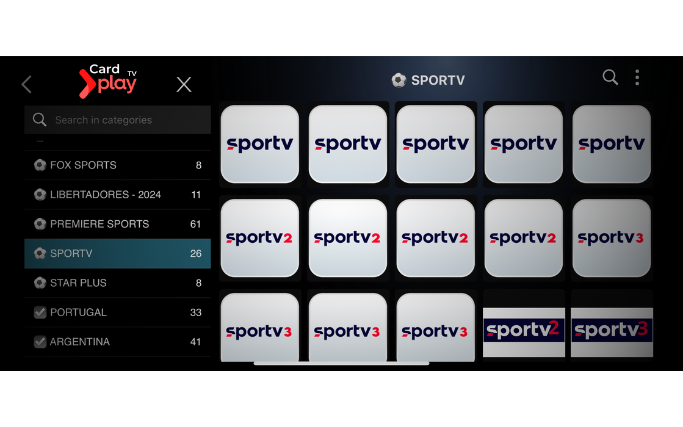 Interface de Canais Esportivos